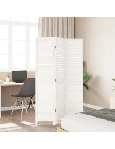 Divisorio Ambienti 3Pannelli Bianco Legno Massello di Paulownia