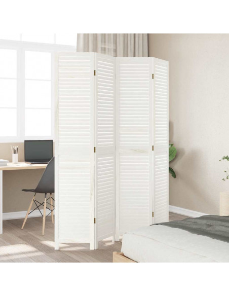 Divisorio Ambienti 4Pannelli Bianco Legno Massello di Paulownia