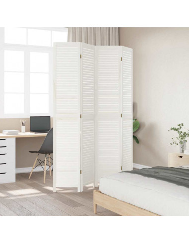 Divisorio Ambienti 4Pannelli Bianco Legno Massello di Paulownia