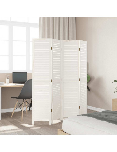 Divisorio Ambienti 4Pannelli Bianco Legno Massello di Paulownia