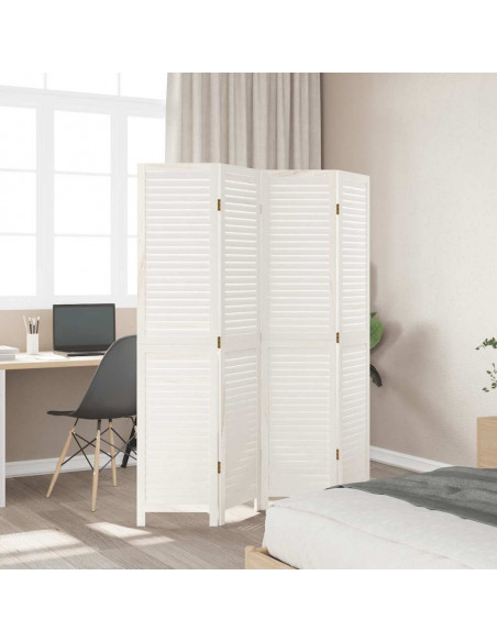 Divisorio Ambienti 4Pannelli Bianco Legno Massello di Paulownia