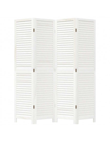 Divisorio Ambienti 4Pannelli Bianco Legno Massello di Paulownia