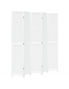 Divisorio Ambienti 5Pannelli Bianco Legno Massello di Paulownia