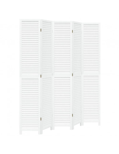 Divisorio Ambienti 5Pannelli Bianco Legno Massello di Paulownia