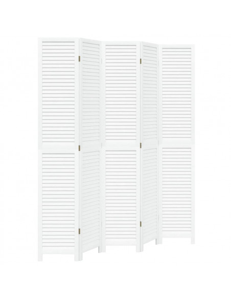 Divisorio Ambienti 5Pannelli Bianco Legno Massello di Paulownia