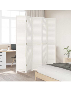 Divisorio Ambienti 5Pannelli Bianco Legno Massello di Paulownia 2