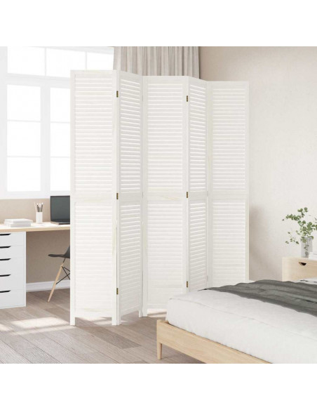 Divisorio Ambienti 5Pannelli Bianco Legno Massello di Paulownia