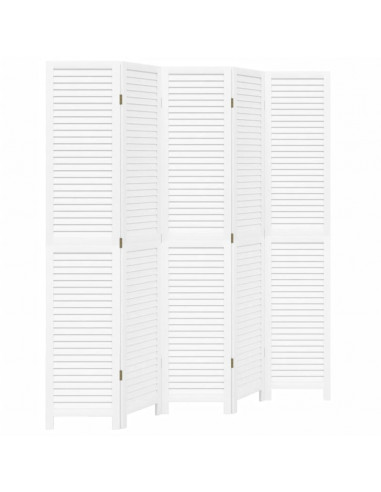 Divisorio Ambienti 5Pannelli Bianco Legno Massello di Paulownia