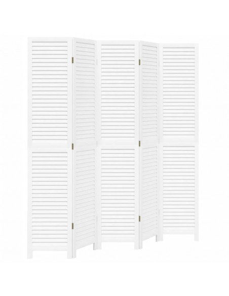 Divisorio Ambienti 5Pannelli Bianco Legno Massello di Paulownia