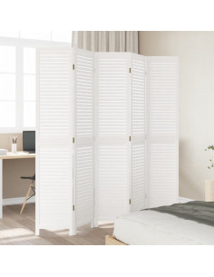 Divisorio Ambienti 5Pannelli Bianco Legno Massello di Paulownia 2