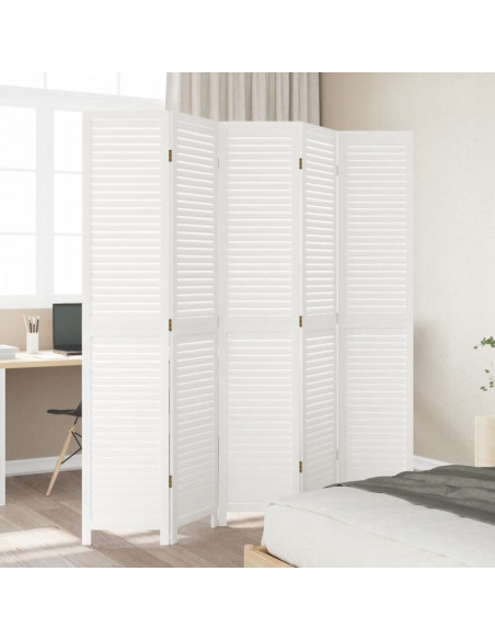 Divisorio Ambienti 5Pannelli Bianco Legno Massello di Paulownia