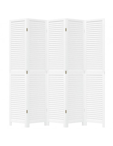 Divisorio Ambienti 5Pannelli Bianco Legno Massello di Paulownia