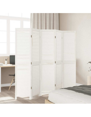Divisorio Ambienti 5Pannelli Bianco Legno Massello di Paulownia