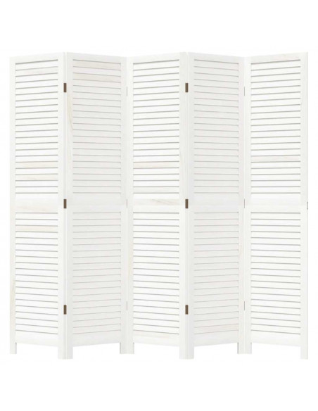 Divisorio Ambienti 5Pannelli Bianco Legno Massello di Paulownia