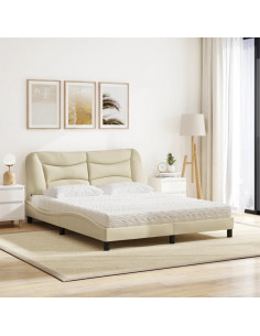 Letto con Materasso Crema 160x200 cm in Tessuto 2