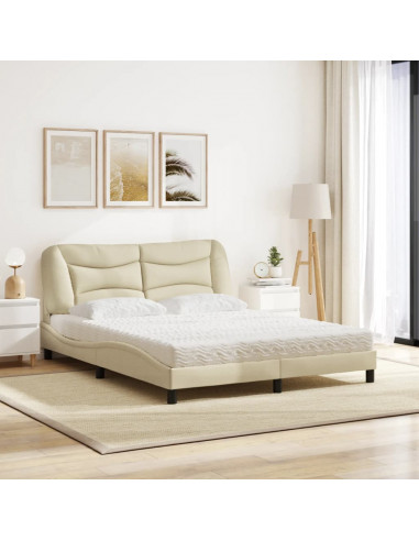 Letto con Materasso Crema 160x200 cm in Tessuto