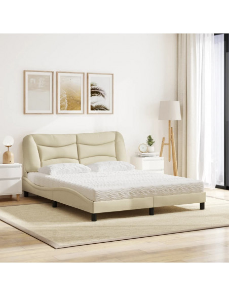 Letto con Materasso Crema 160x200 cm in Tessuto