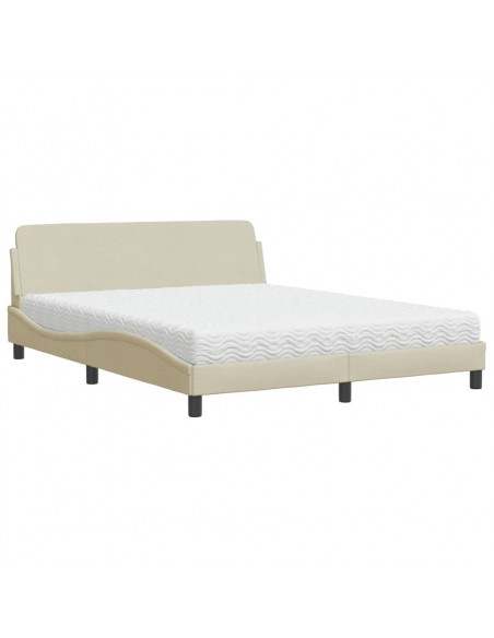 Letto con Materasso Crema 160x200 cm in Tessuto