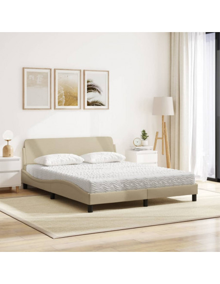 Letto con Materasso Crema 160x200 cm in Tessuto