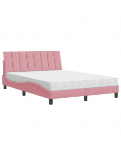 Letto con Materasso Rosa 140x190 cm in Velluto
