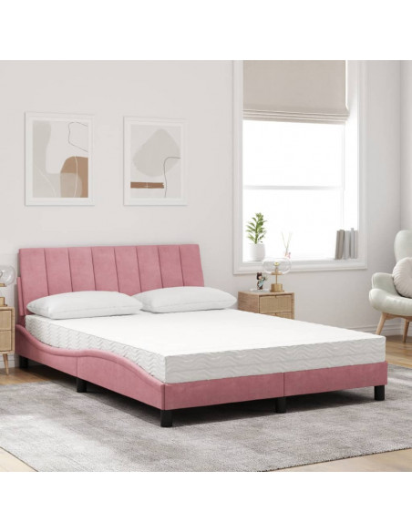 Letto con Materasso Rosa 140x190 cm in Velluto
