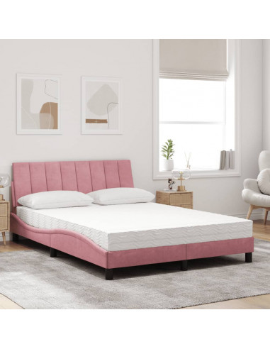 Letto con Materasso Rosa 140x200 cm in Velluto