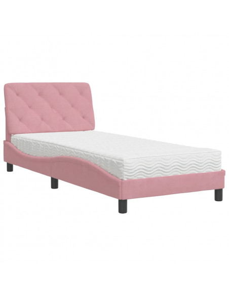 Letto con Materasso Rosa 90x200 cm in Velluto