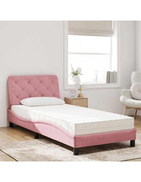 Letto con Materasso Rosa 90x200 cm in Velluto