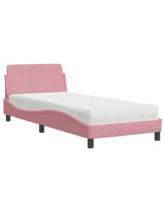 Letto con Materasso Rosa 90x200 cm in Velluto
