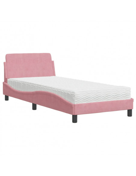 Letto con Materasso Rosa 90x200 cm in Velluto