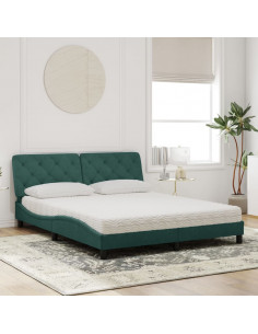Letto con Materasso Verde Scuro 160x200 cm in Velluto 2