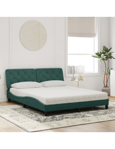 Letto con Materasso Verde Scuro 160x200 cm in Velluto