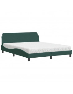 Letto con Materasso Verde Scuro 160x200 cm in Velluto