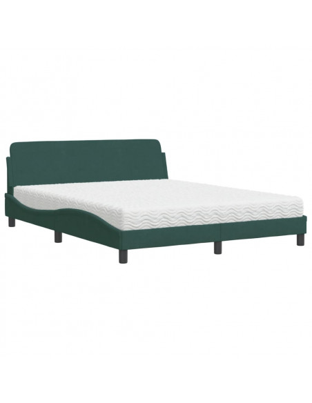 Letto con Materasso Verde Scuro 160x200 cm in Velluto
