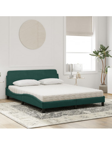 Letto con Materasso Verde Scuro 160x200 cm in Velluto