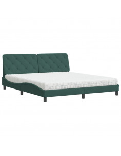 Letto con Materasso Verde Scuro 180x200 cm in Velluto