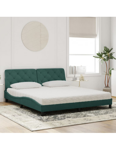 Letto con Materasso Verde Scuro 180x200 cm in Velluto