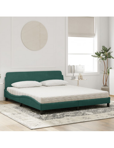 Letto con Materasso Verde Scuro 180x200 cm in Velluto