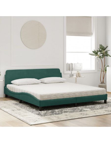 Letto con Materasso Verde Scuro 180x200 cm in Velluto