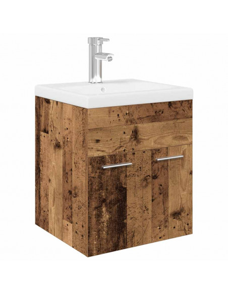 Mobile da Bagno con Lavabo Integrato e Rubinetto Legno Antico