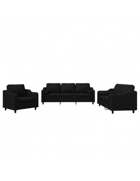 Set Divani 3 pz con Cuscini Nero in Tessuto