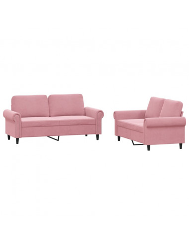 Set di Divani 2 pz con Cuscini rosa in Velluto
