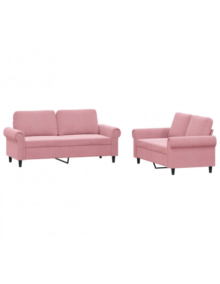 Set di Divani 2 pz con Cuscini rosa in Velluto