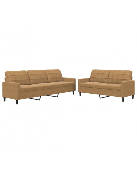 Set di Divani 2 pz con Cuscini Marrone in Velluto