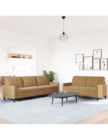 Set di Divani 2 pz con Cuscini Marrone in Velluto