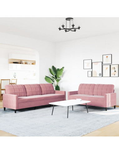 Set di Divani 2 pz con Cuscini rosa in Velluto