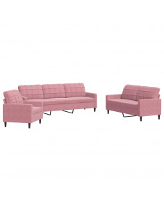 Set di Divani 3 pz con Cuscini rosa in Velluto 2