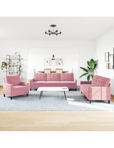 Set di Divani 3 pz con Cuscini rosa in Velluto