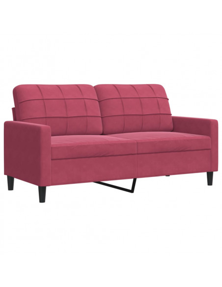 Set di Divani 3 pz con Cuscini Rosso Vino in Velluto