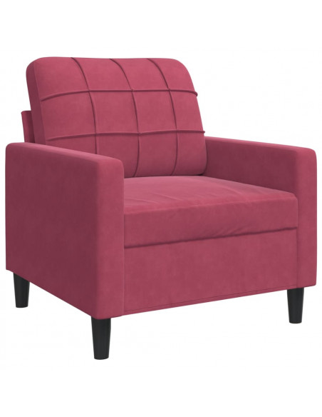 Set di Divani 3 pz con Cuscini Rosso Vino in Velluto